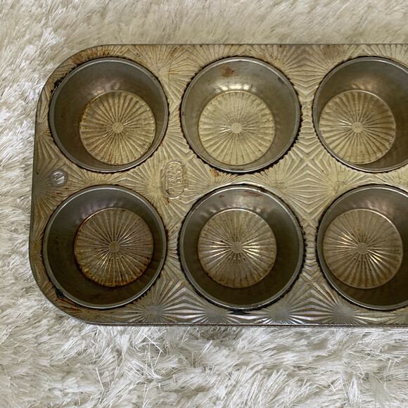 Vintage EKCO USA Ovenex Muffin Tin 8 Cup Cupcake Baking Pan StarBurst N 80 8 - Picture 3 of 5